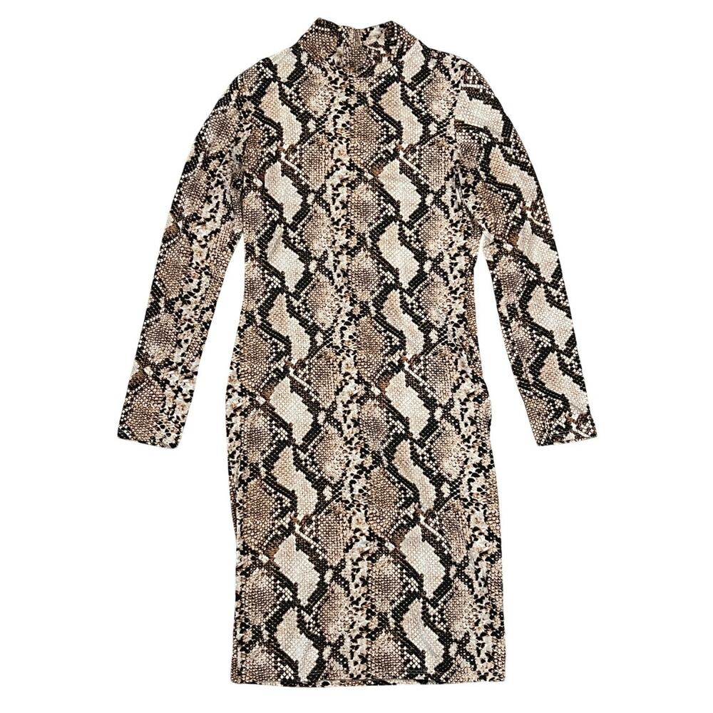 Leith Brown Snake Print Long Sleeve Mock Neck Body-con Dress - SIZE S (No Tag)
